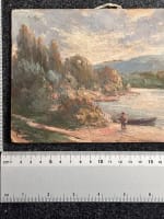 Tableau ancien huile paysage Dordogne rivière animée impressionniste J.P Laval - Miniature 6