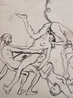 Ancien dessin portrait personnage nus diable faune satanique curiosa 1900 - Miniature 1