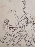 Ancien dessin portrait personnage nus diable faune satanique curiosa 1900 - Miniature 2