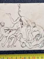 Ancien dessin portrait personnage nus diable faune satanique curiosa 1900 - Miniature 6