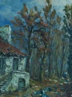Tableau ancien paysage animé vieille maison en Sologne signé Raymond Besse HST - Miniature 1