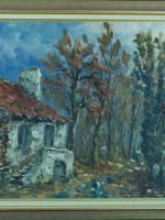 Tableau ancien paysage animé vieille maison en Sologne signé Raymond Besse HST - Miniature 4