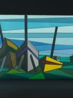 Beau tableau moderne marine bateau marée basse Hubert Hujac Toulouse - Miniature 2