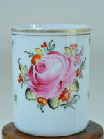 Ancienne tasse à anse / tasse à lait fin XVIIIe opaline décor floral peint rare - Miniature 2