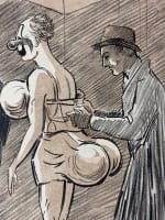 Ancienne lithographie Fernand Fernel préparations dans les coulisses cirque AN - Miniature 1