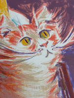 Litho EA portrait de chat sur la table signé Daniel Du Janerand art moderne - Miniature 1