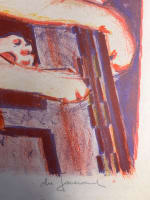 Litho EA portrait de chat sur la table signé Daniel Du Janerand art moderne - Miniature 4