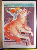 Litho EA portrait de chat sur la table signé Daniel Du Janerand art moderne - Miniature 5