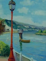 Tableau ancien Kaprielian bord de rivière animé la Seine Normandie Arménie HST - Miniature 7