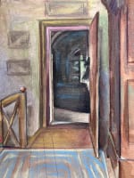 Ancien dessin intérieur maison vue de grenier comble escalier art nouveau signé - Miniature 4