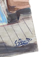 Ancien dessin intérieur maison vue de grenier comble escalier art nouveau signé - Miniature 5