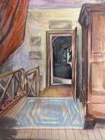 Ancien dessin intérieur maison vue de grenier comble escalier art nouveau signé - Miniature 6