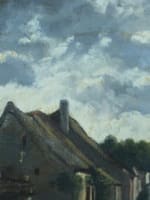 Beau tableau ancien vue de village chaumière ciel Adolphe Hervier Normandie XIXe - Miniature 4