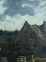 Beau tableau ancien vue de village chaumière ciel Adolphe Hervier Normandie XIXe - Miniature 6