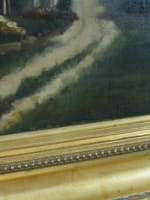 Beau tableau ancien vue de village chaumière ciel Adolphe Hervier Normandie XIXe - Miniature 7