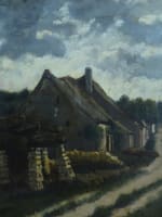Beau tableau ancien vue de village chaumière ciel Adolphe Hervier Normandie XIXe - Miniature 8