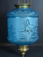 Lampe lanterne signée Baccarat bleu pétrole Russian Troika hanging lantern XIXe - Miniature 11