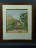 Beau tableau ancien vue de ferme et poules signé Blanche Crécy-la-Chapelle - Miniature 2