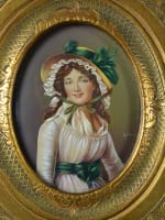Tableau ancien miniature portrait Madame Emilie Sériziat signé encadré - Miniature 3