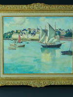 Tableau ancien port bateau marine Bretagne Normandie anglais Mary Ludlow 1900 - Miniature 11