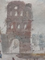 Ancien dessin paysage animée ruines Italie Grand Tour Rome Naples signé Brune - Miniature 4