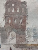 Ancien dessin paysage animée ruines Italie Grand Tour Rome Naples signé Brune - Miniature 5