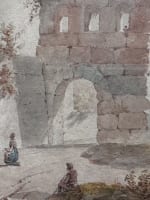 Ancien dessin paysage animée ruines Italie Grand Tour Rome Naples signé Brune - Miniature 6