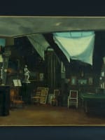 Ancien tableau dans l'atelier de l'artiste peintre Pyrénées scène intérieur 1860 - Miniature 12