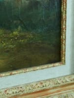 Ancien tableau paysage portrait peintre au travail plein air Louis Thomas XIXe - Miniature 6