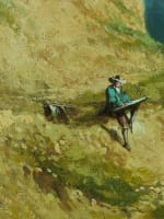 Ancien tableau paysage portrait peintre au travail plein air Louis Thomas XIXe - Miniature 8