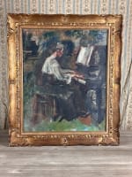 Ancien tableau portrait dame au piano salon Paul Dantin Juliette musique 1900 - Miniature 1
