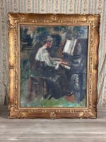 Ancien tableau portrait dame au piano salon Paul Dantin Juliette musique 1900 - Miniature 2