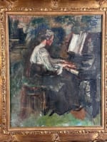 Ancien tableau portrait dame au piano salon Paul Dantin Juliette musique 1900 - Miniature 12