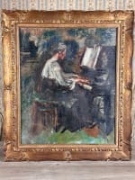 Ancien tableau portrait dame au piano salon Paul Dantin Juliette musique 1900 - Miniature 18