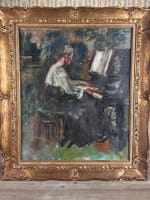 Ancien tableau portrait dame au piano salon Paul Dantin Juliette musique 1900 - Miniature 19