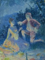 Ancien tableau Rochegrosse portrait diner couple champagne romantique nuit XIXe - Miniature 2