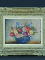 Tableau ancien nature morte bouquet fleurs Vera de Landchevsky encadré - Miniature 1