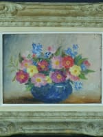 Tableau ancien nature morte bouquet fleurs Vera de Landchevsky encadré - Miniature 2