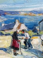 Beau tableau ancien paysage animé bord de mer Bretagne signé Forest Art Déco - Miniature 1