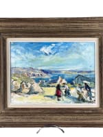 Beau tableau ancien paysage animé bord de mer Bretagne signé Forest Art Déco - Miniature 4