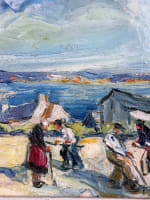 Beau tableau ancien paysage animé bord de mer Bretagne signé Forest Art Déco - Miniature 5