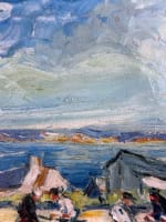 Beau tableau ancien paysage animé bord de mer Bretagne signé Forest Art Déco - Miniature 6