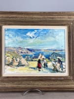 Beau tableau ancien paysage animé bord de mer Bretagne signé Forest Art Déco - Miniature 10