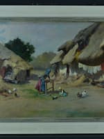 Beau tableau ancien ferme normande animée fillette jouet poule signé Couturier - Miniature 3