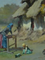 Beau tableau ancien ferme normande animée fillette jouet poule signé Couturier - Miniature 4