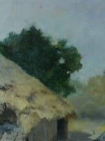 Beau tableau ancien ferme normande animée fillette jouet poule signé Couturier - Miniature 6