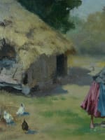 Beau tableau ancien ferme normande animée fillette jouet poule signé Couturier - Miniature 7