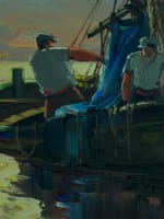 Ancien tableau marine bateau marin golfe de Saint-Tropez le soir Ludovic HST - Miniature 3