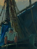 Ancien tableau marine bateau marin golfe de Saint-Tropez le soir Ludovic HST - Miniature 6