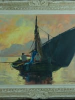 Ancien tableau marine bateau marin golfe de Saint-Tropez le soir Ludovic HST - Miniature 12